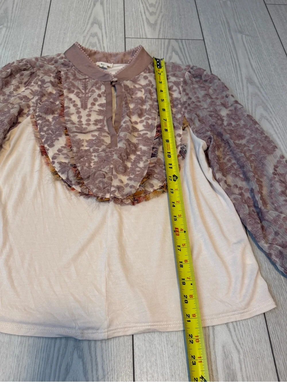 Anthropologie Tiny high neck pink floral embroidered ruffle blouse cream small - Picture 3 of 9